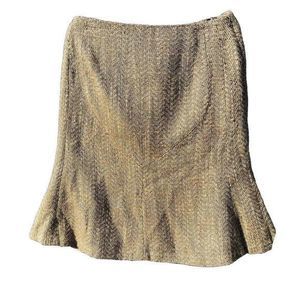 Oscar de la Renta Skirt Estilo Side Zip Gold‎ Multicolor Fleck Tweed Lined SZ 8